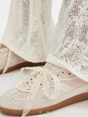 ALOHAS Cream Suede Sneakers with Organza Ribbon